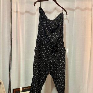 Express Black Floral Strapless Tube-Top Jumpsuit